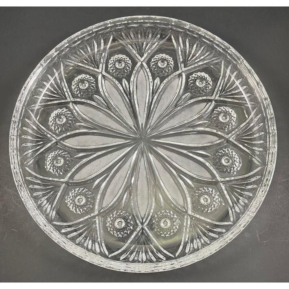Irena Crystal Serving Cake Plate Platter 24% Lead Crystal Poland 11.5” Vintage